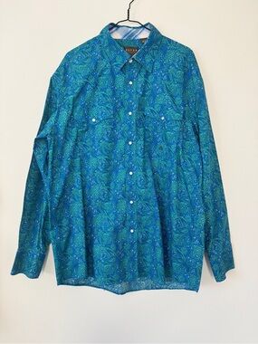 Roper x Westjet Western Shirt Pearl Snap Paisley Long Sleeve Collared Rodeo Sz L